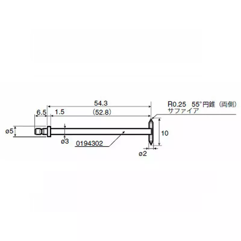 TOKYO SEIMITSU Measuring Probe 2Φ/R0.25 mm, 55° conical sapphire/T type, 0194 207