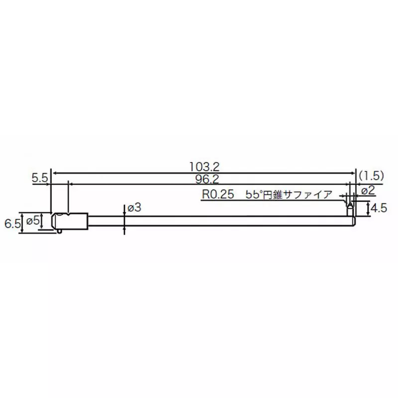 TOKYO SEIMITSU Measuring Probe 4.5 mm Tip Length 2Φ/R0.25 mm, 55° conical sapphire/L type Tip, EM46000-S303