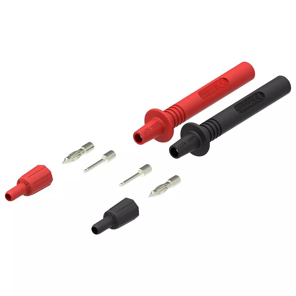 MULTICOMP PRO Test Lead Probe Kit Two 4 mm Banana Jack w/ 2 Tips, One Pair Bodies, Insulating Caps Contents, 76-080