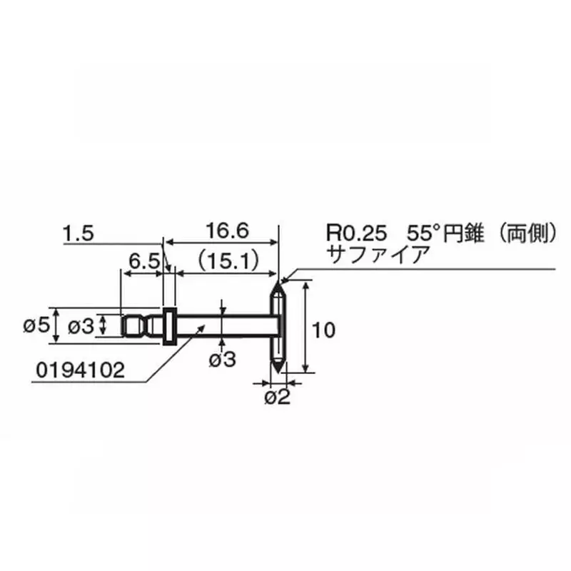 TOKYO SEIMITSU Measuring Probe 2Φ/R0.25 mm, 55° conical sapphire/T type, 0194 007