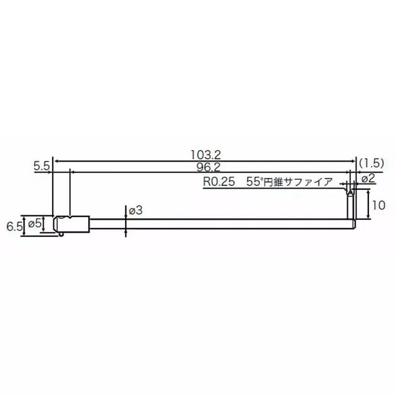 TOKYO SEIMITSU Measuring Probe 10 mm Tip Length 2Φ/R0.25 mm, 55° conical sapphire/L type Tip, EM46000-S304