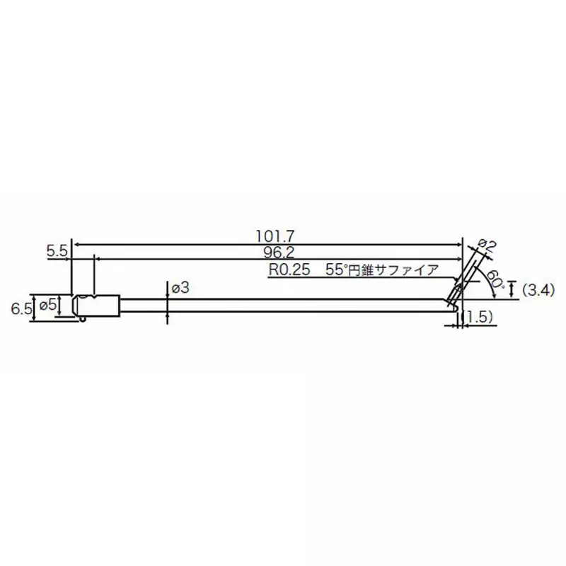 TOKYO SEIMITSU Measuring Probe 3.4 mm/60° Tip Length 2Φ/R0.25 mm, 55° conical sapphire/L type Tip, EM46000-S305