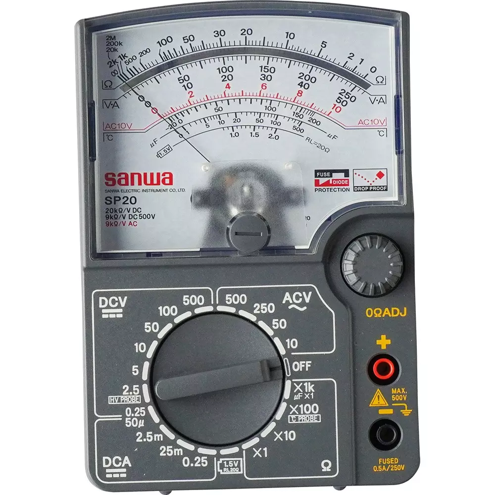 Sanwa Multi Tester Analog multi tester Type R6 P (AA battery) 1.5 V x 2 Power Supply 0.25/2.5/5/10/50/100/500 V, SP20