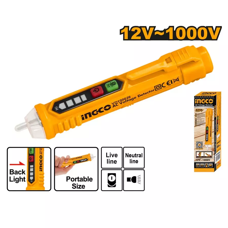 Ingco AC Voltage Detector with 12V-1000 V High Sensitivity Measurement Range, VD100026