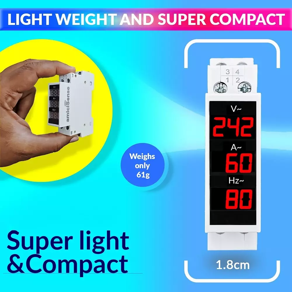 amiciSense 3 In 1 Voltage Tester With External Ct And 35Mm Din Rail Mount 100 A 1- 100 A