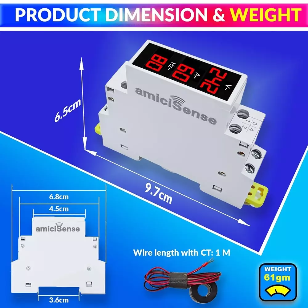 amiciSense 3 In 1 Voltage Tester With External Ct And 35Mm Din Rail Mount 100 A 1- 100 A