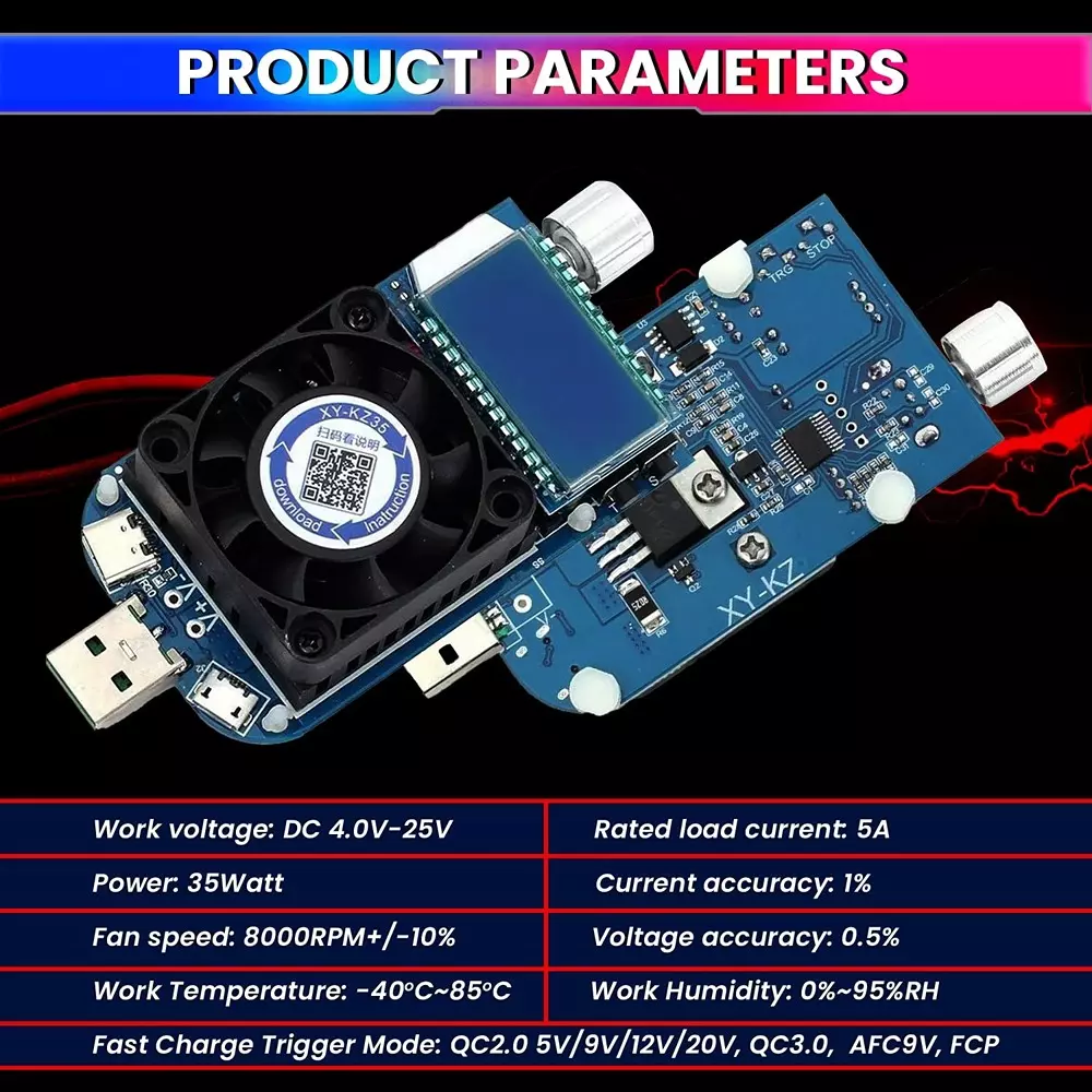 amiciSense Voltage Capacity Tester with QC2.0/QC3.0 Fast Charge Trigger 35 W 8000 RPM DC 4.0 V- 25 V