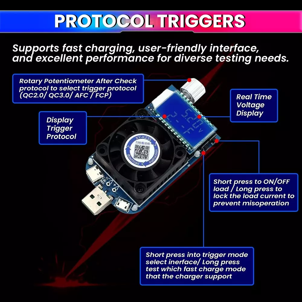 amiciSense Voltage Capacity Tester with QC2.0/QC3.0 Fast Charge Trigger 35 W 8000 RPM DC 4.0 V- 25 V