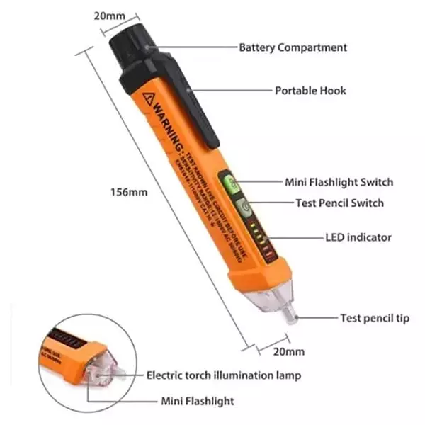 YADAV Non-Contact AC Voltage Tester Pen Meter 12V–1000V with 2 Batteries