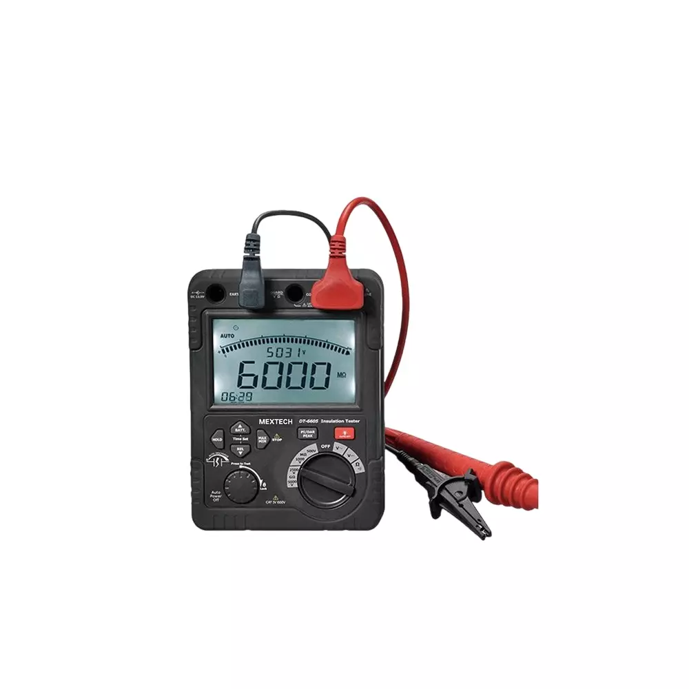 MEXTECH High Voltage Insulation Tester 6000 Counts Digital Display 500, 1000, 2500, 5000 V Range 1 – 1.2 mA Test Current DT6605