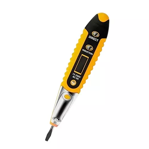 ATOZSHOP11 Voltage Tester Pen Yellow & Black LCD Digital Display with LED Light C/DC 12–250V (Contact), AC 90–1000V (Non-Contact)