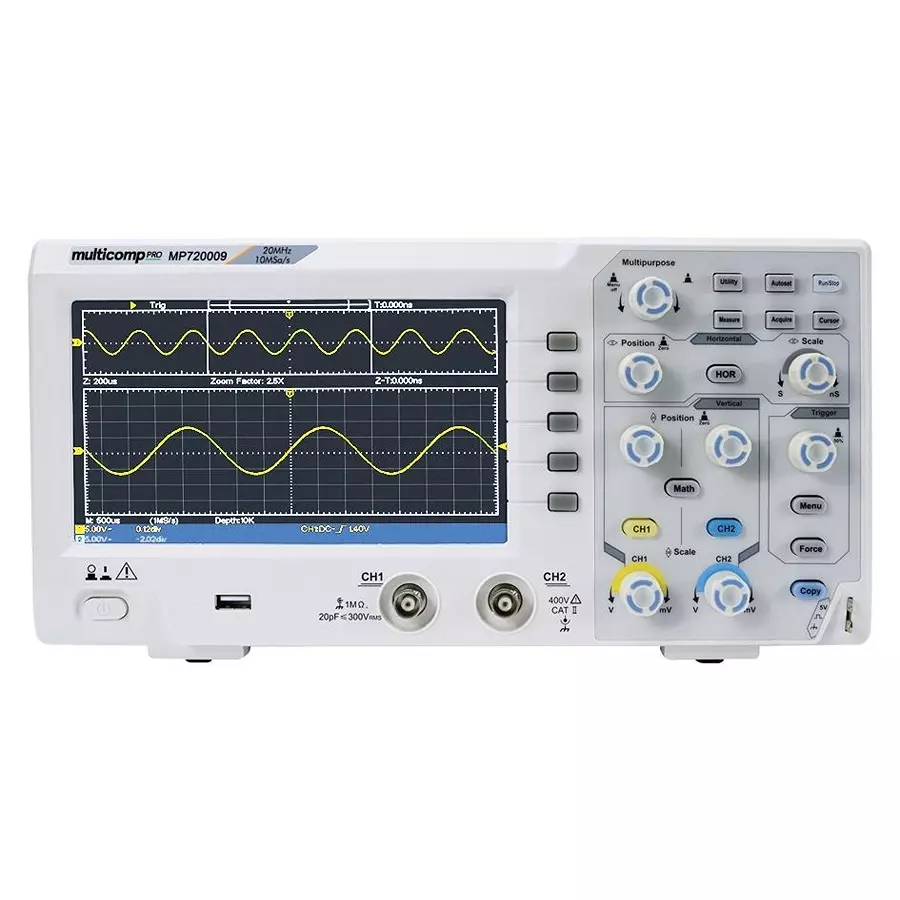 MULTICOMP PRO Digital Signal / Digital Phosphor Oscilloscopes - DSO/DPO DSO, 2 CH, 20MHZ, 10KPTS, 100MSPS, MP720009 EU-UK