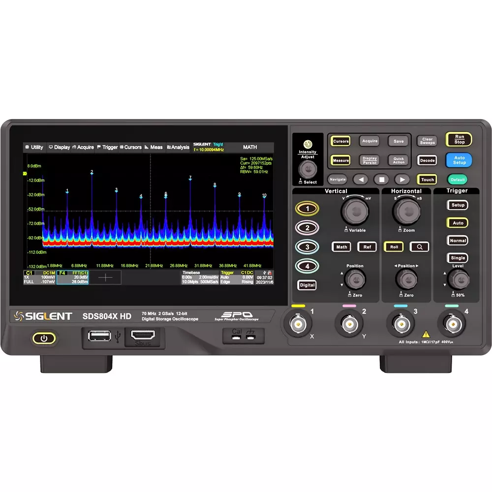 Siglent Oscilloscope 12 bit Resolution 4 ch No. of Channels 70 Frequency Band, SDS804X HD