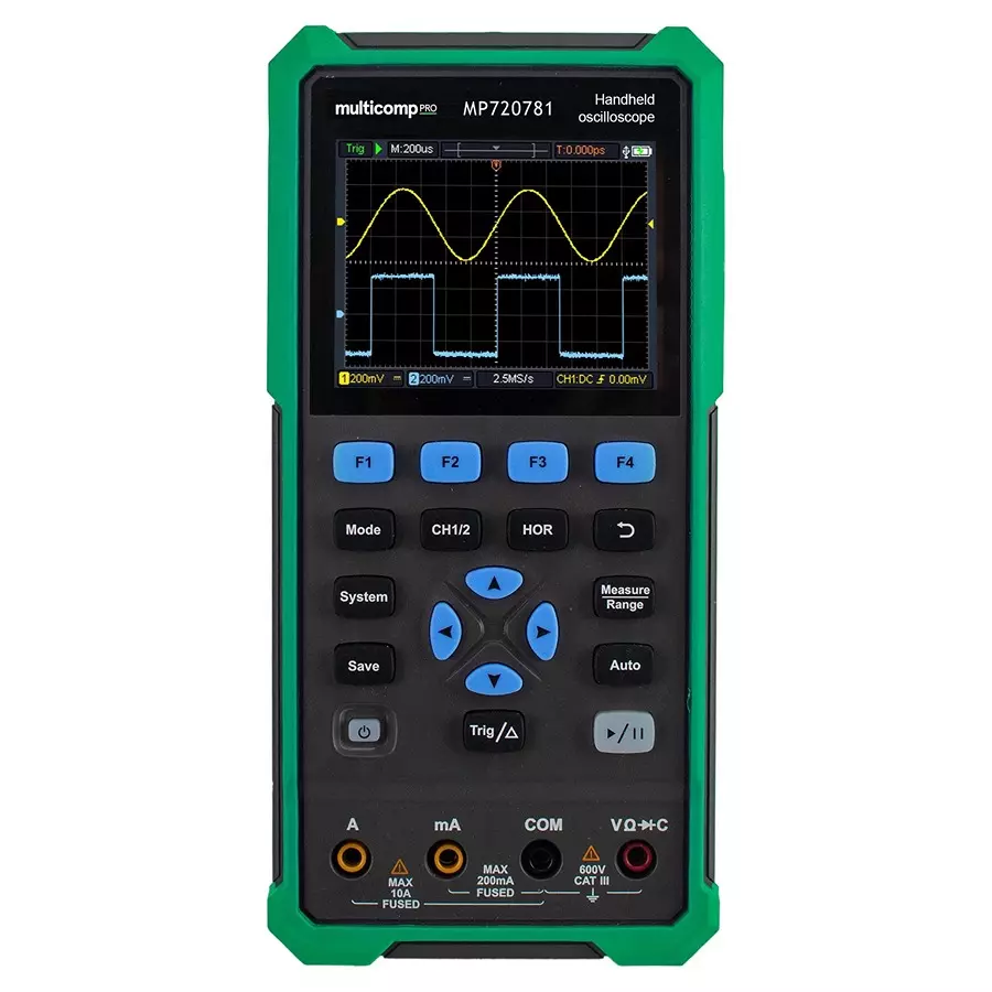 MULTICOMP PRO Hand Held Oscilloscopes UK Type G Plug 3 Years Manufacturer Warranty 2+1 Channel Scope Channels, MP720781