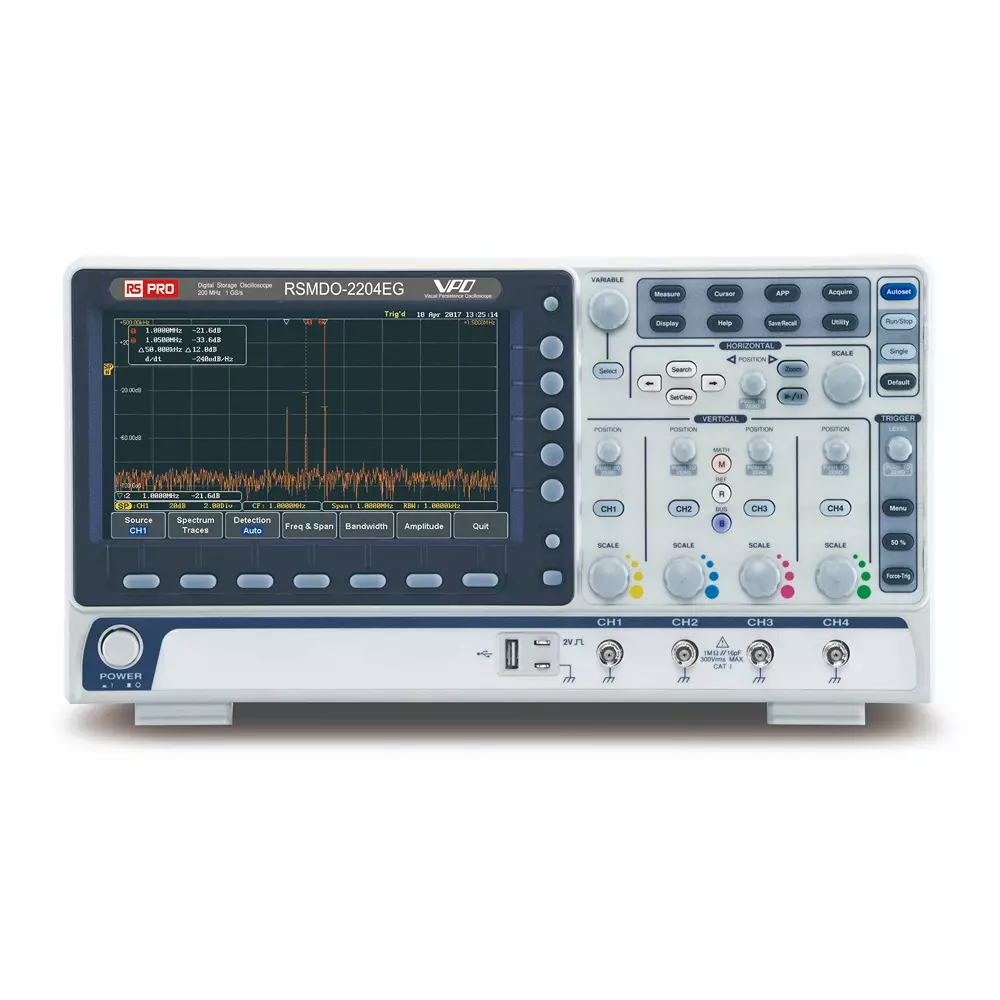 RS PRO Oscilloscope 200 mHz Bandwidth 4 Channels 203.2 mm Screen 10 Mpts Memory 1.75 ns Rise Time, 2806474