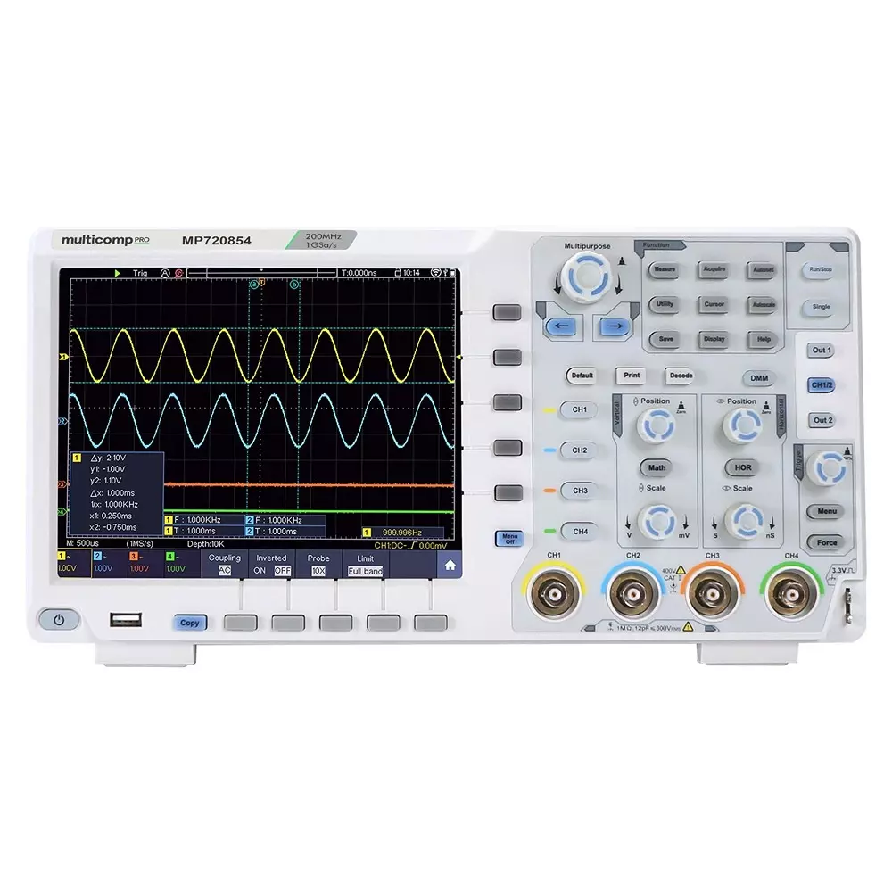 MULTICOMP PRO Oscilloscope UK Type G Plug 3 Years Manufacturer Warranty 4 Channel Scope Channels, MP720854