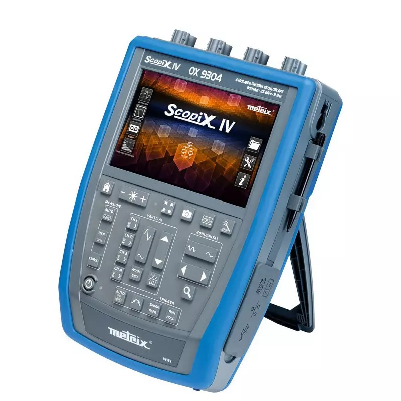 Krykard Portable Digital Oscilloscope 4 Channels 300 MHz Bandwidth 7 Inch (177.8 mm) WVGA Colour TFT LCD Touch Screen, 800 x 480 Display, OX9304