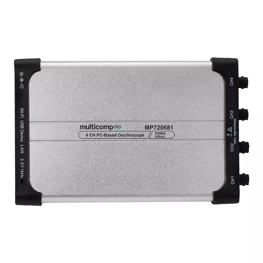 MULTICOMP PRO Pc Oscilloscope EU, UK Plug Type 3 Years Manufacturer Warranty 4 Channel Scope Channels, MP720681 EU-UK