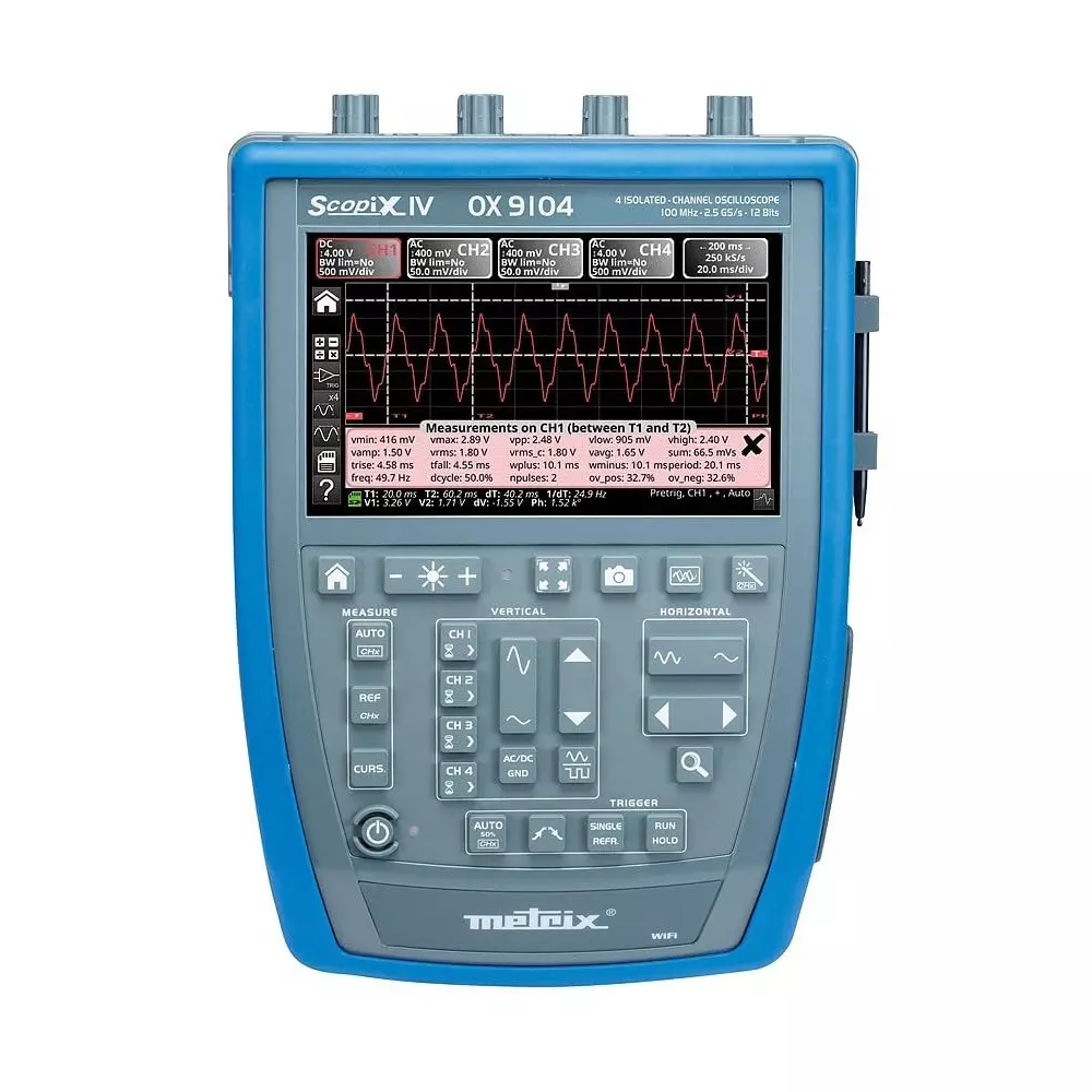 Krykard Portable Digital Oscilloscope 4 Channels 100 MHz Bandwidth 7 Inch (177.8 mm) WVGA Colour TFT LCD Touch Screen, 800 x 480 Display, OX9104