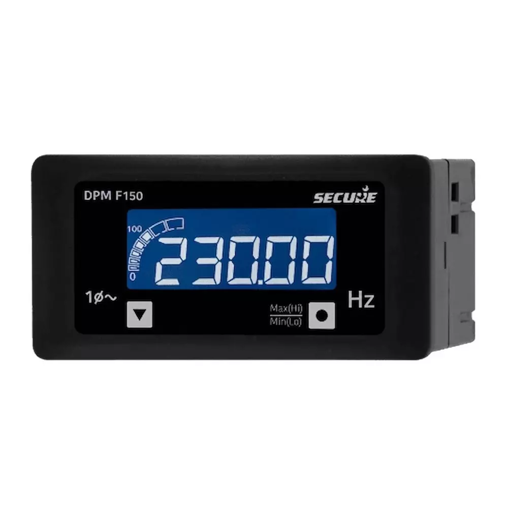Secure DPM Series AC Frequency Meter 1 Phase 1 Line 4 Digit LCD Display 96x48 mm Size and 0.1 Accuracy Class, DPM F150