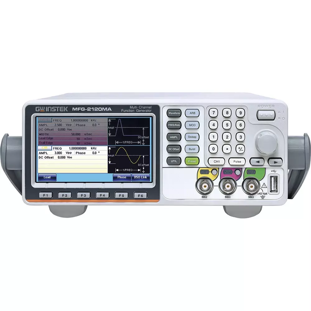Gw Instek Function Generator (Maximum) Sine wave: 60 MHz, Square wave: 25 MHz, Ramp/Triangle wave: 1 MHz, MFG-2120MA