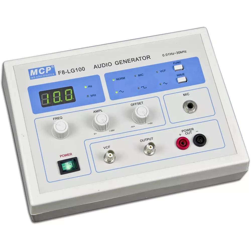 MCP Audio Generator Sine, square, triangle Output Waveform 50±10 % Ω Output Impedance, F8-LG100