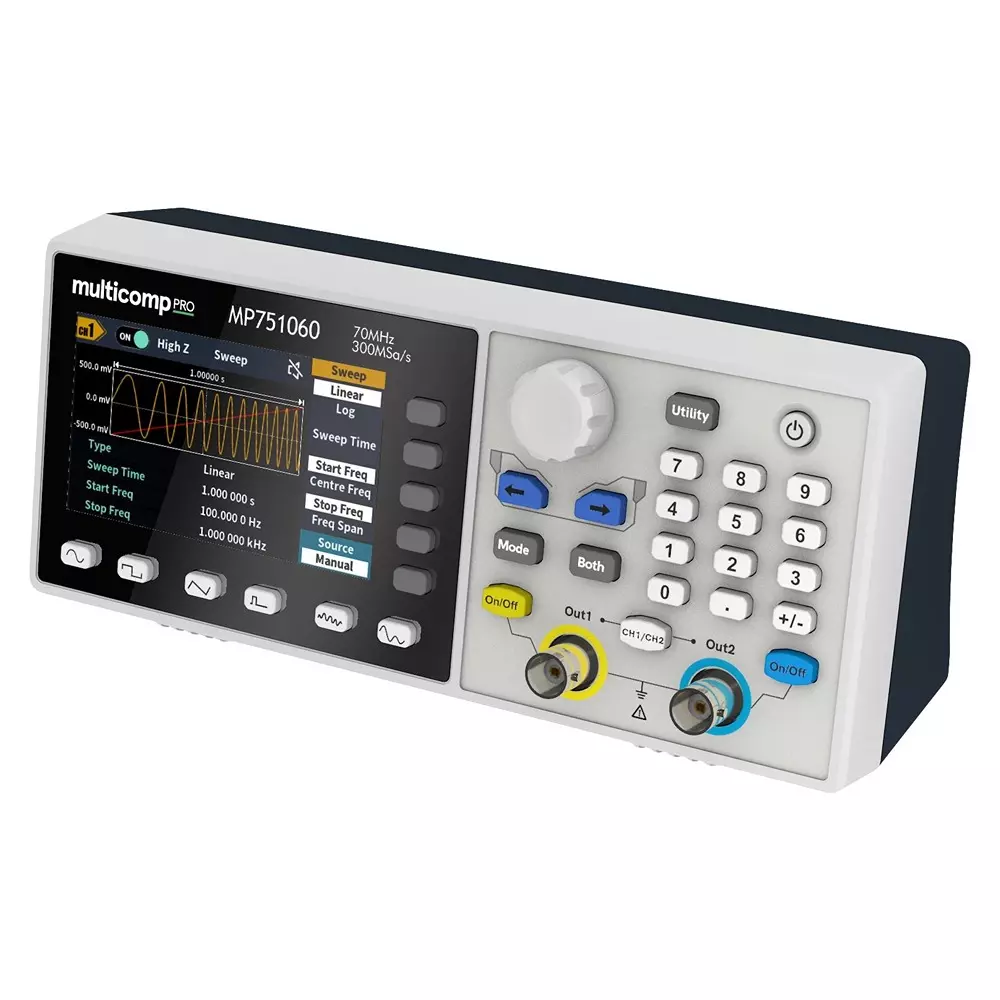 MULTICOMP PRO Waveform Generator EU, UK Plug Type 3 Years Manufacturer Warranty 2 Channel No. of Channels, MP751060