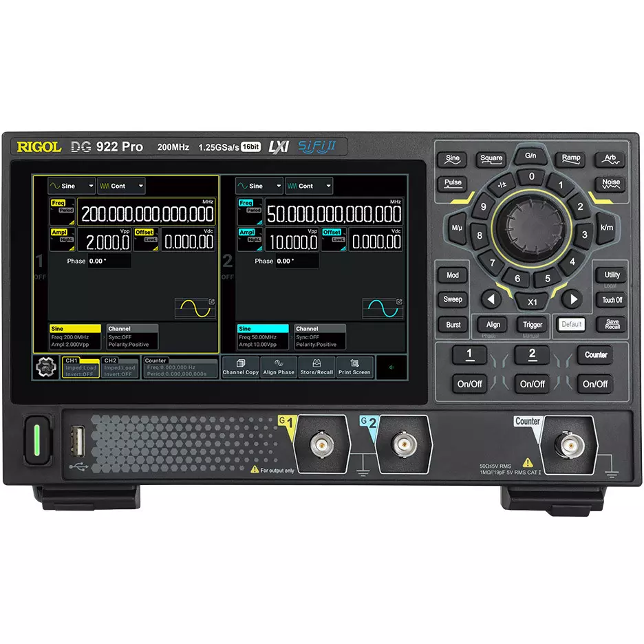 Rigol Waveform Function Generator Maximum arbitrary waveform memory length: 16 M (32 M opt.) Specifications, DG922 Pro