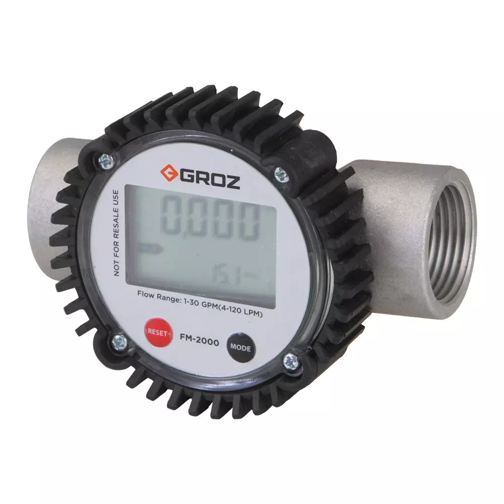 Groz Professional Digital Fuel Meter 4-120 LPM Flow Rate and ±1% Accuracy, FM/2000/0-1/BSP