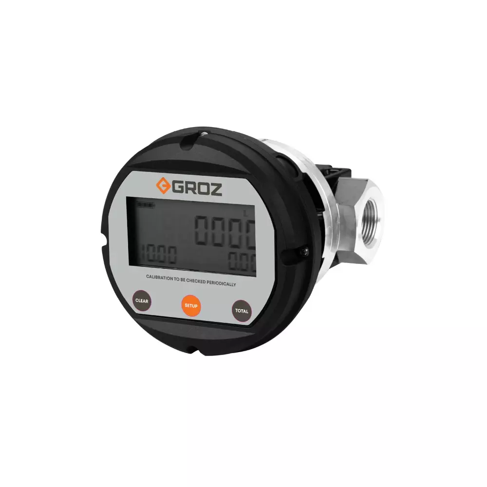 Groz Digital Fuel Meter In-Line 25 mm (1 inch) BSP (F) Outlet 0.001 L Least Count Aluminium Die Cast, MFM/D10/BSP