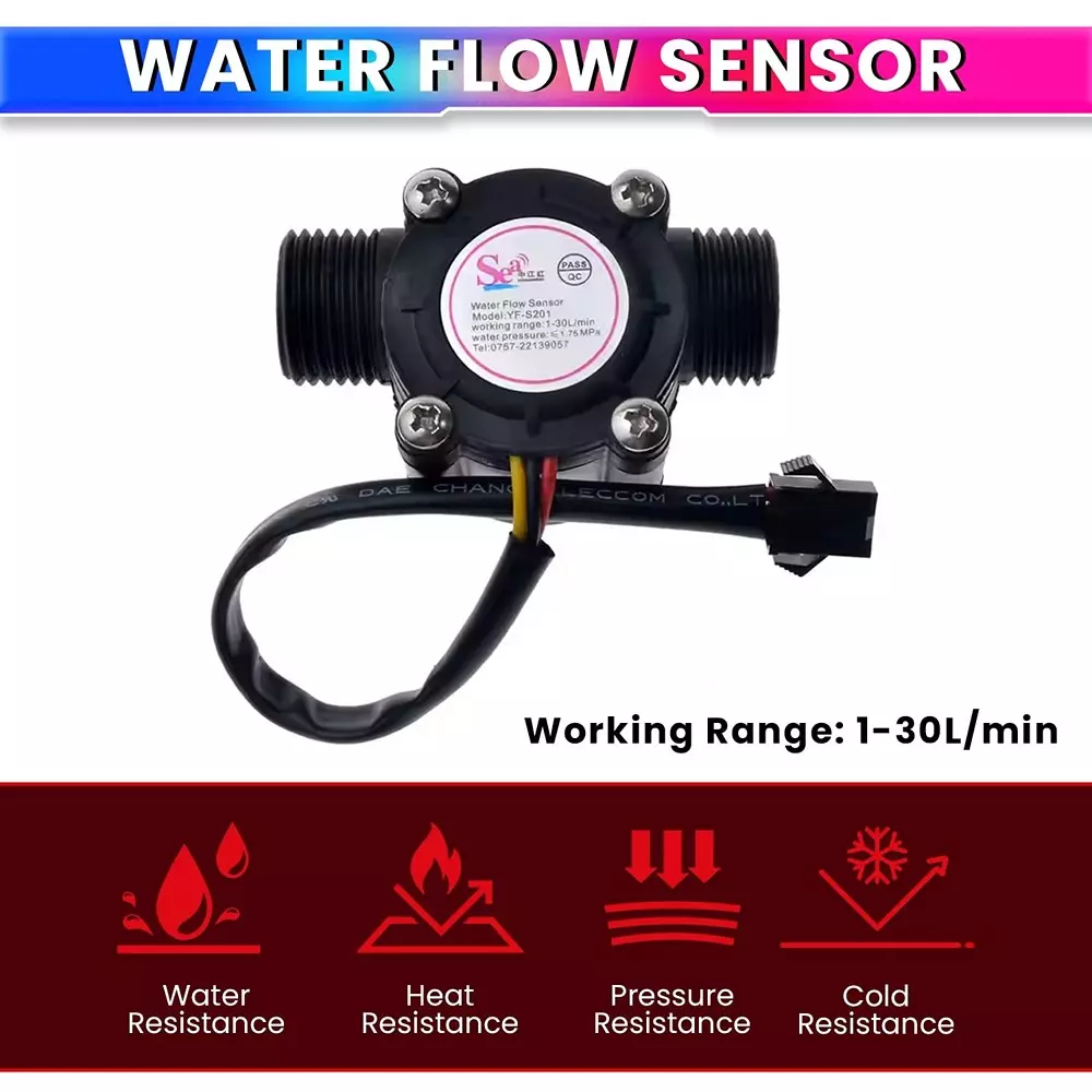 amiciSense G1/2 Water Flow Meter Sensor 1-30L/min Testing Range <1.75Mpa Water Pressure