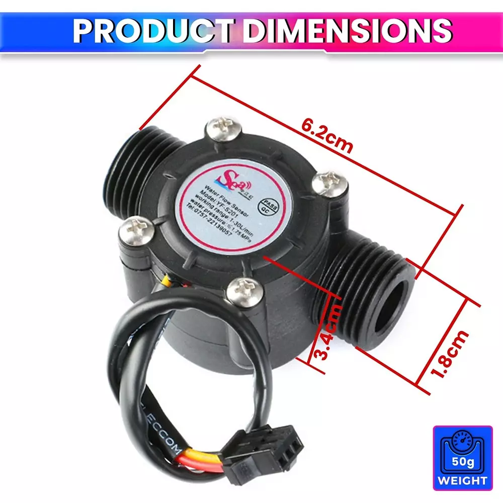 amiciSense G1/2 Water Flow Meter Sensor 1-30L/min Testing Range <1.75Mpa Water Pressure