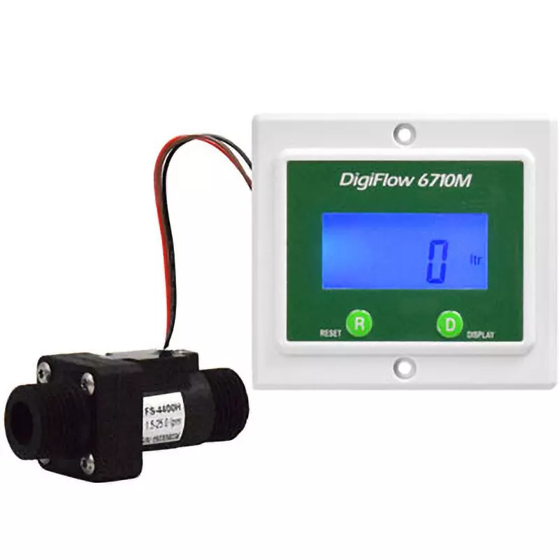 Krone Digital Flow Meter ±10%F.S. Accuracy DC 3 V Power Supply Instant / Total (0 to 99999 L) 5-digit LCD Display, 6710M-4P