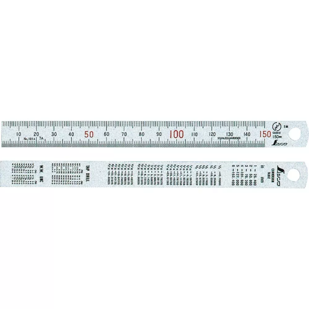 Shinwa Rules Straight Ruler Silver Stainless Steel 150 mm Measuring Range, 13005