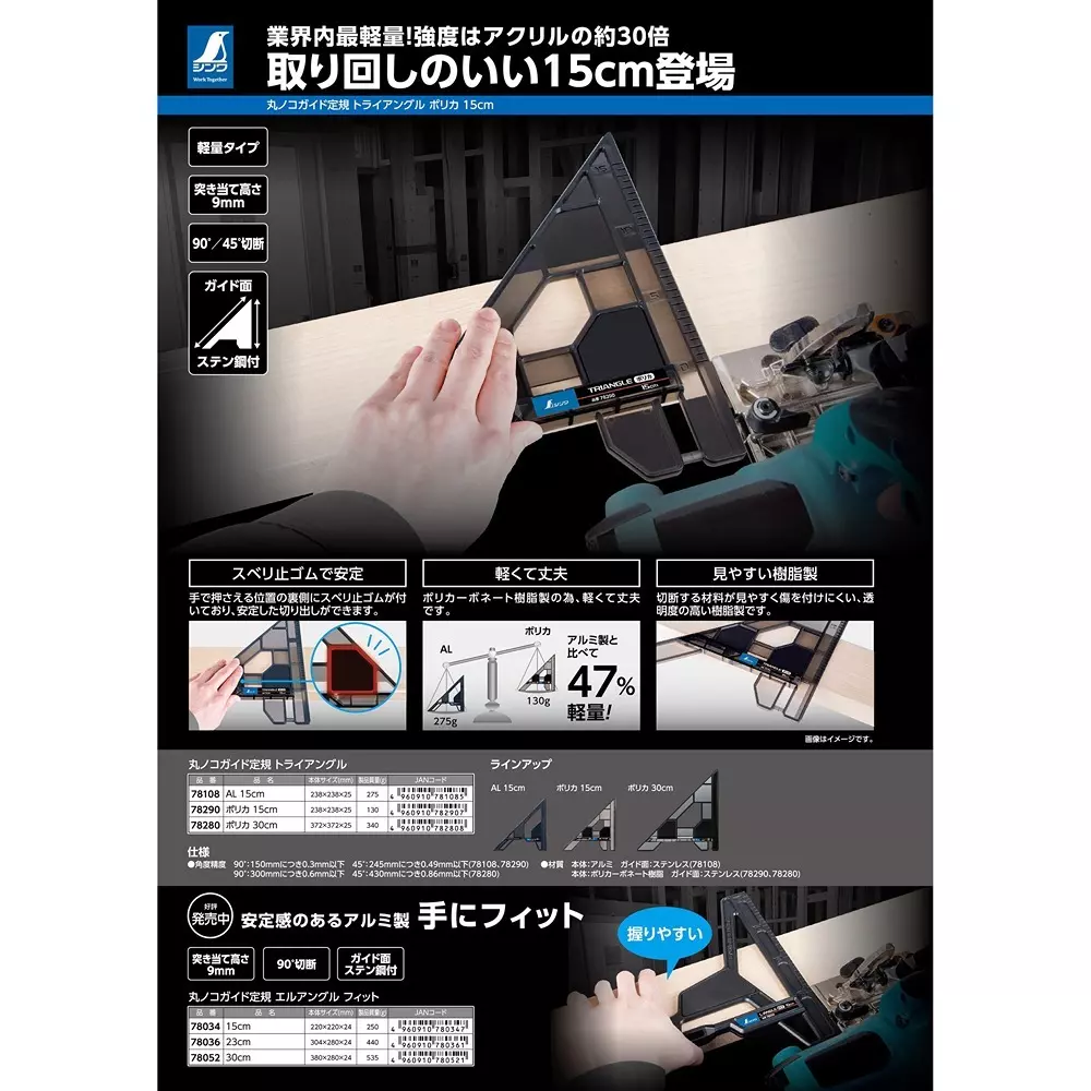 shinwa-rules-circular-saw-guide-ruler-triangle-polycarbonate-15cm-238x238x25-mm-78290