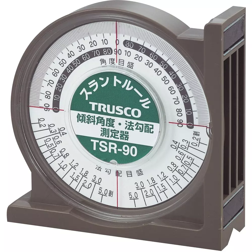 Trusco Slant Rule Tilt angle: 1 scale = 1 ° 90 °-0 °-90 ° (180 °) Slope: 2 minutes-50% Measurement Range, TSR-90
