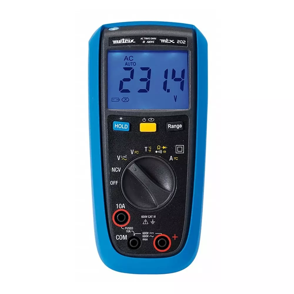 Metrix MTX202 Handheld Digital Multimeter, True RMS, 10A ac Max, 10A dc Max, 600V ac Max, MTX202-Z
