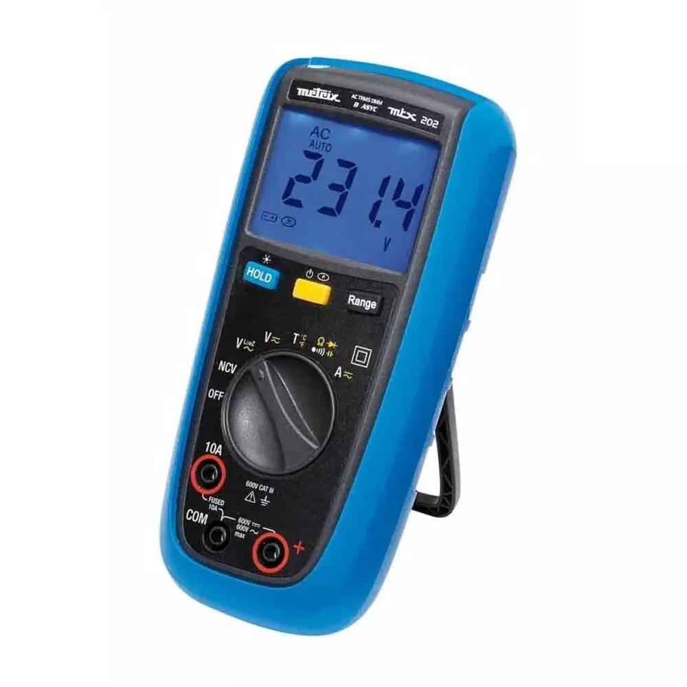 Metrix MTX202 Handheld Digital Multimeter, True RMS, 10A ac Max, 10A dc Max, 600V ac Max, MTX202-Z