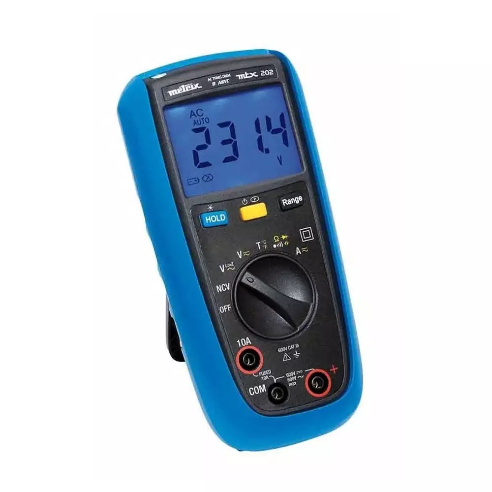 Metrix MTX202 Handheld Digital Multimeter, True RMS, 10A ac Max, 10A dc Max, 600V ac Max, MTX202-Z