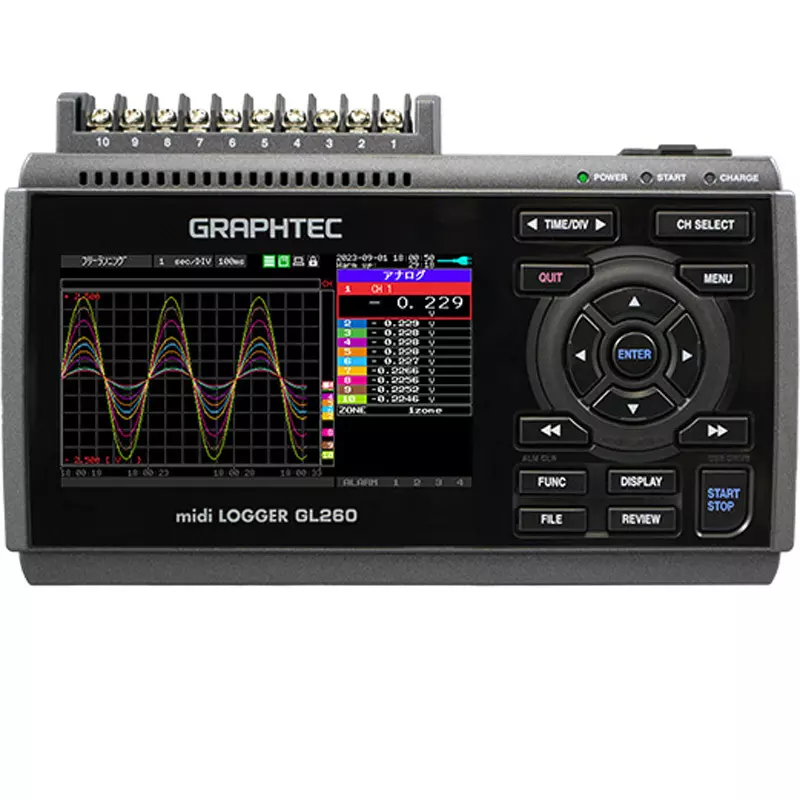 Graphtec Midi Logger Voltage: 20, 50, 100, 200, 500 mV, 1, 2, 5, 10, 20, 50 V, 100 V, 1-5 V FS / Temperature:, GL260