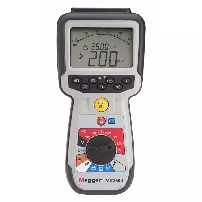Megger MIT2500 Insulation Tester, 50V Min, 2500V Max, 200 GΩ Max, CAT IV, 1004-745