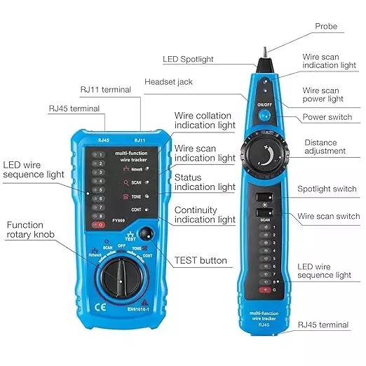 XIKKART LAN Tester with Wire Tracker with 2X 9V Batteries for Network, LAN, Ethernet Cable, Telephone Line Connection