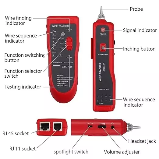 SMARTTECH Wire Tracker Cable Tester for RJ11 RJ45 Network LAN Cable, CAT5 & CAT6 Telephone Line