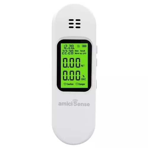 amiciSense Handheld Alcohol Tester Advanced Sensor USB Rechargeable BAC Measurement LCD Display Fast, 1xAT-DM178