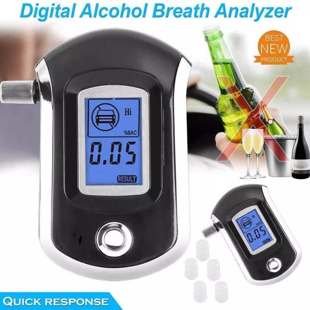 MxRady Alcohol Breath Analyser LED Display 0.05 BAC Max. Capacity with Battery and Accessories, AT6000