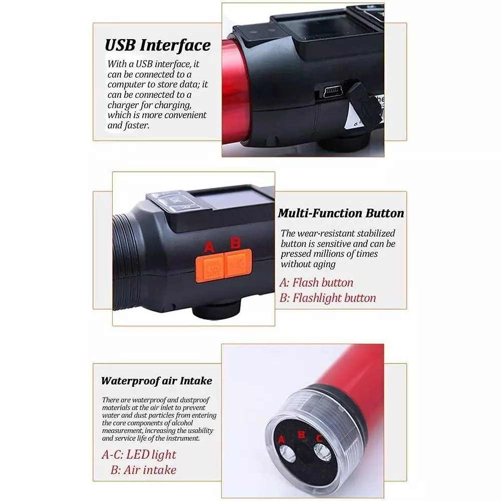 KERRO Alcohol Tester Non Contact Baton Type with 0.05 BAC Maximum Capacity and LED Display, KA-19710