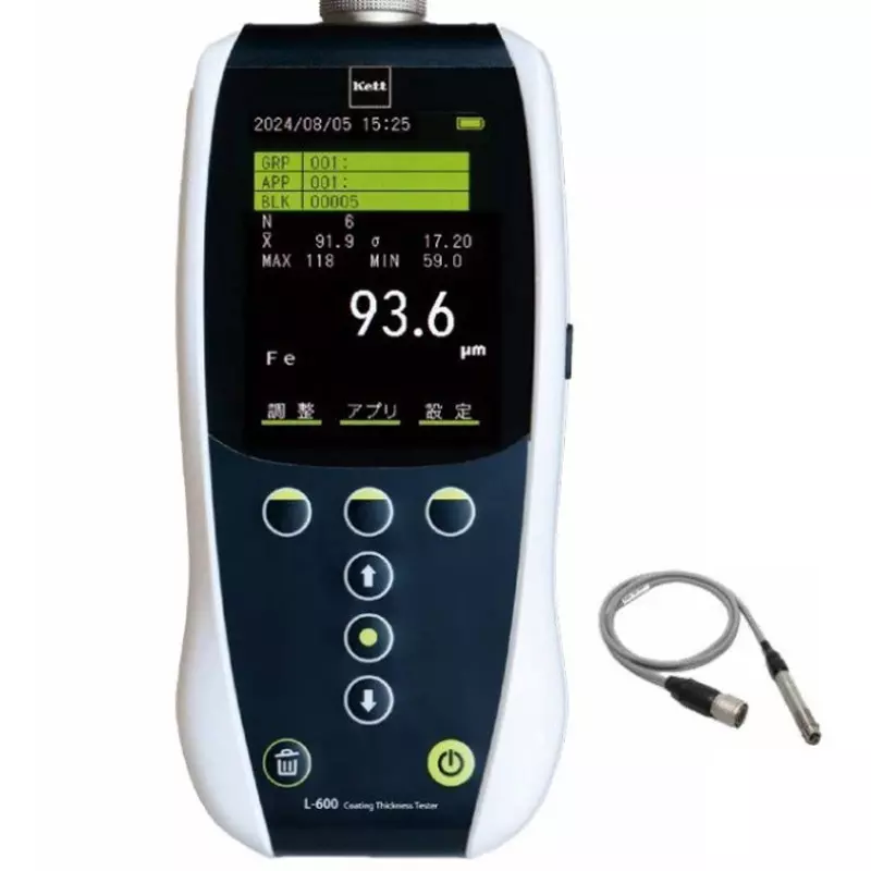 Kett Electric Film Thickness Gauge ●PC software (LDL Export): ○ ●Mobile app (LDL Mobile): ○, L-600-E+HP-100