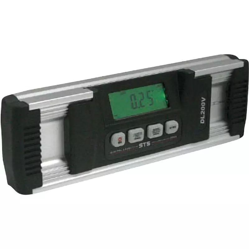 STS Digital Inclinometer AAA alkaline batteries x 3 (included) Power Supply 0.05° Minimum Reading 200 Length (mm), DL200V