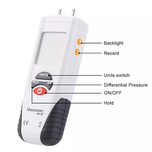 HSETIN Digital Manometer with ±100 PSI Pressure Range and 0 to 50ºC Operating Temperature, HT-1895