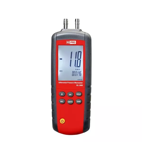 RS PRO Manometer LCD 0.3 %FSO Accuracy 184 mm IP40 Battery AAA 60 mm 30 mm, 101030